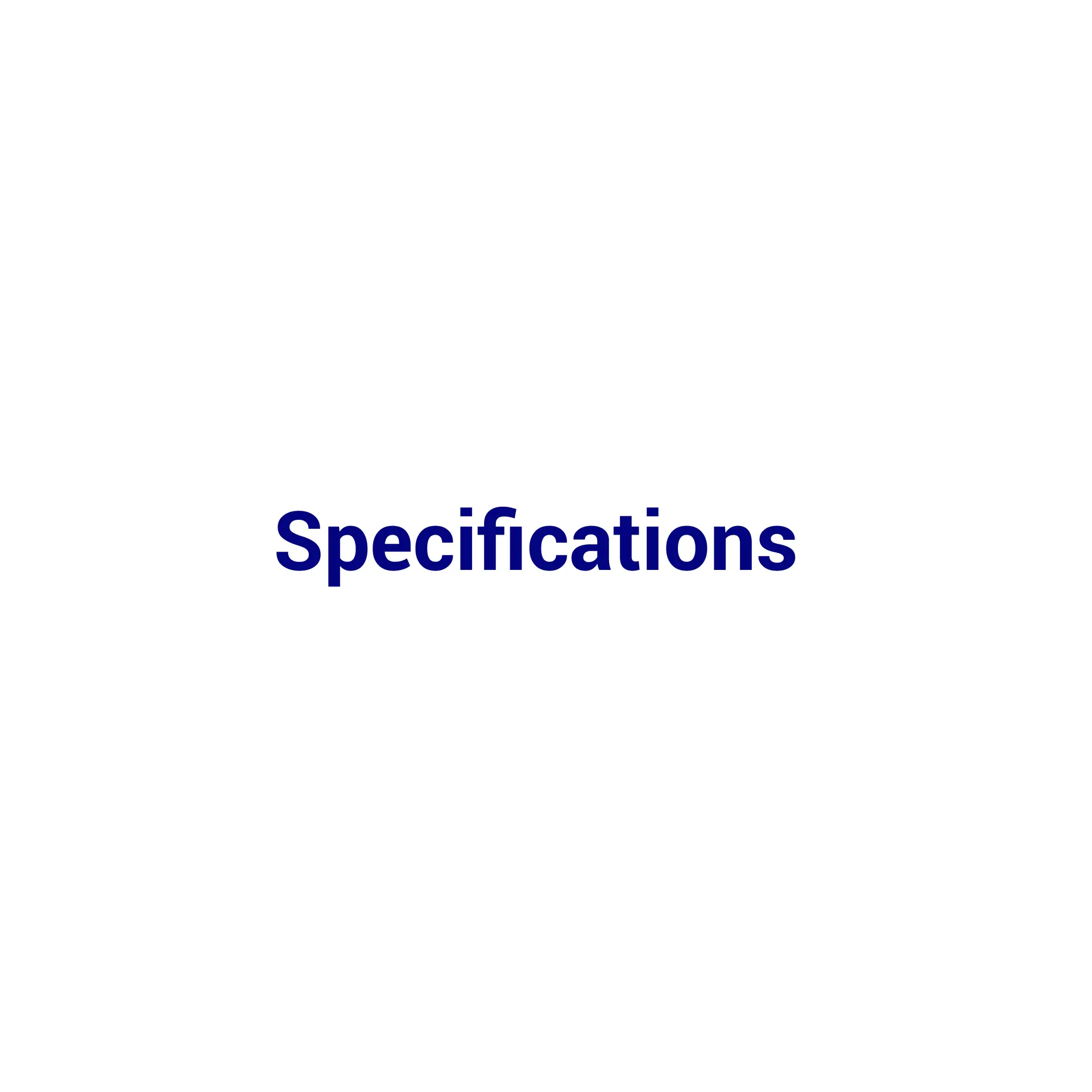Blue "Specifications" text centered