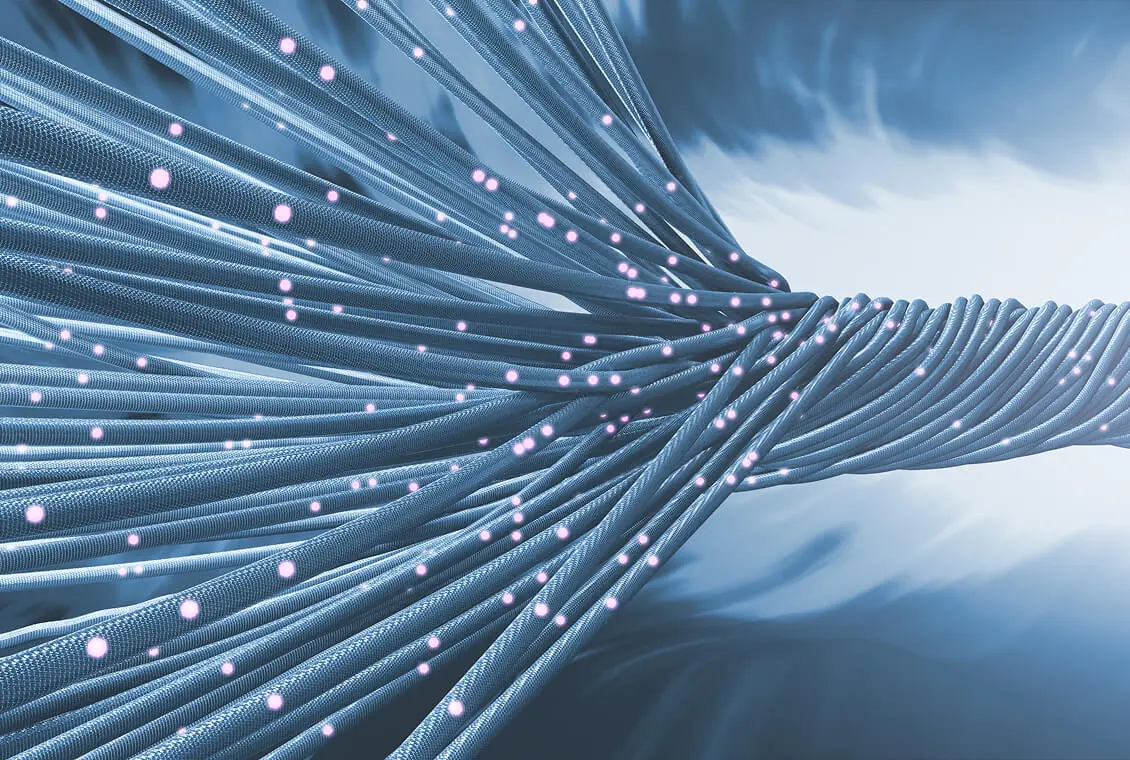 Fiber optic cables with glowing nodes