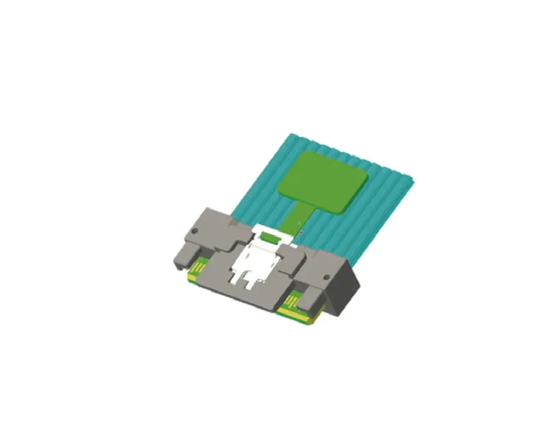 Electronic component with green and gray design.